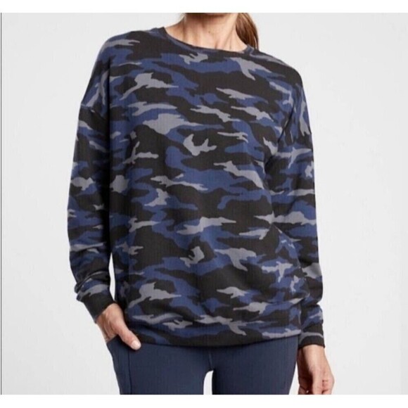 Athleta Studio To Street Sweatshirt Lux Multicolor Plus Size 3X Camouflage Gym - Picture 1 of 7